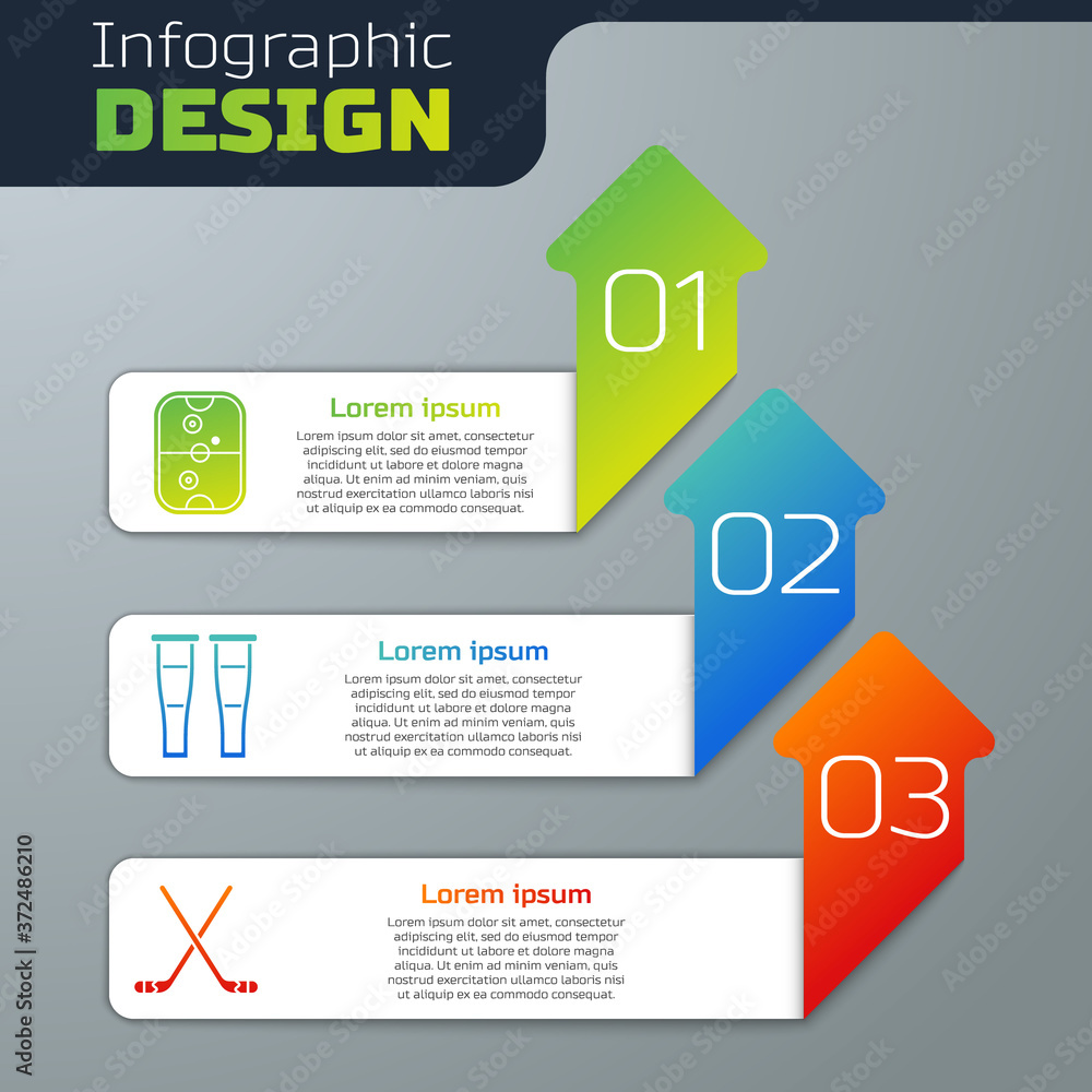 Set Air hockey table, Crutch or crutches and Ice hockey sticks. Business infographic template. Vecto