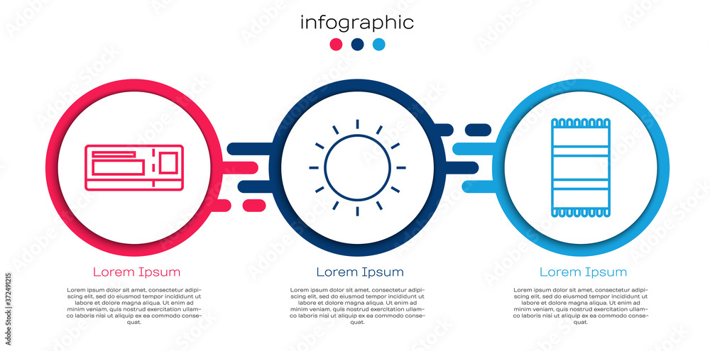 套票，太阳和沙滩巾。商业信息图模板。矢量。