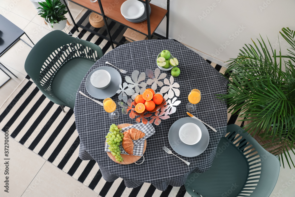 Interior of modern dining room, top view