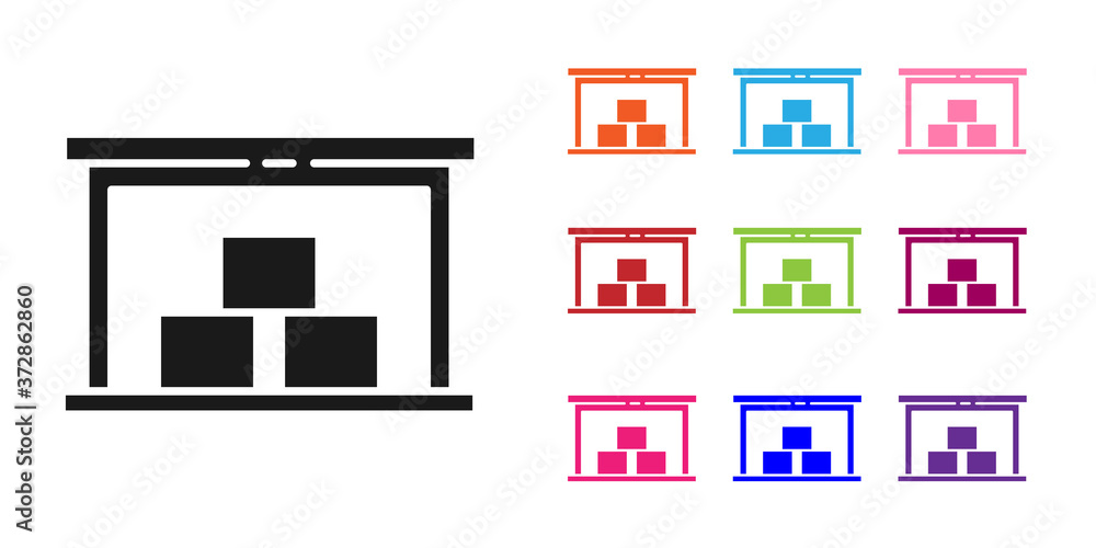黑色仓库图标隔离在白色背景上。将图标设置为彩色。矢量插图。