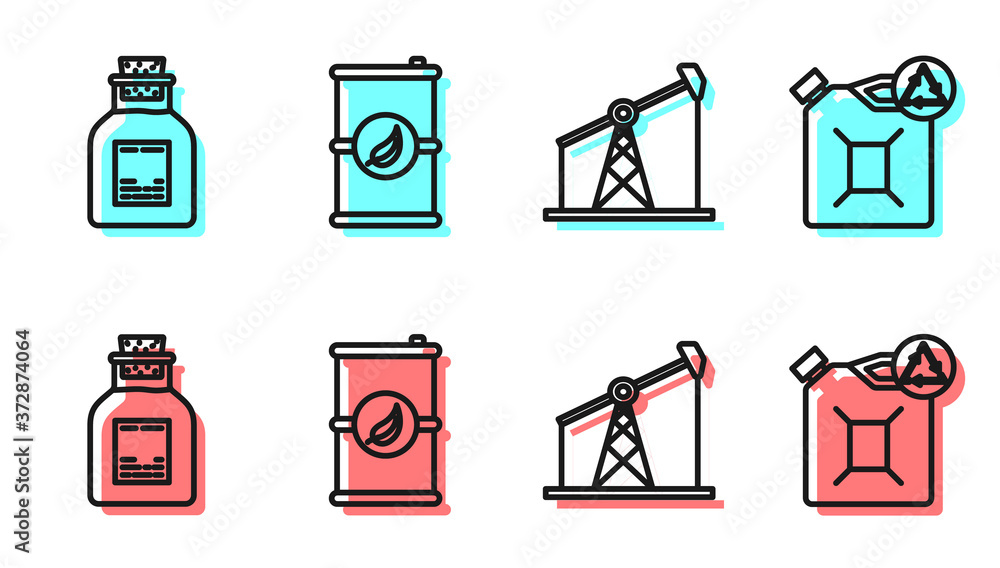 设置线路油泵或泵千斤顶、汽油测试管、生物燃料桶和环保燃料罐图标。Ve