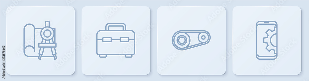 设置线条绘图纸和指南针，定时带套件，智能手机工具箱和设置。白色方块