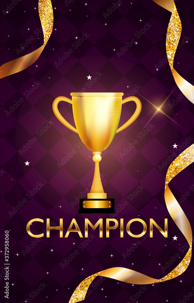 Champion Background with Winner trophy gold cup. Vector Illustration