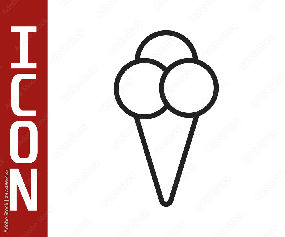 Black line Ice cream in waffle cone icon isolated on white background. Sweet symbol. Vector Illustra