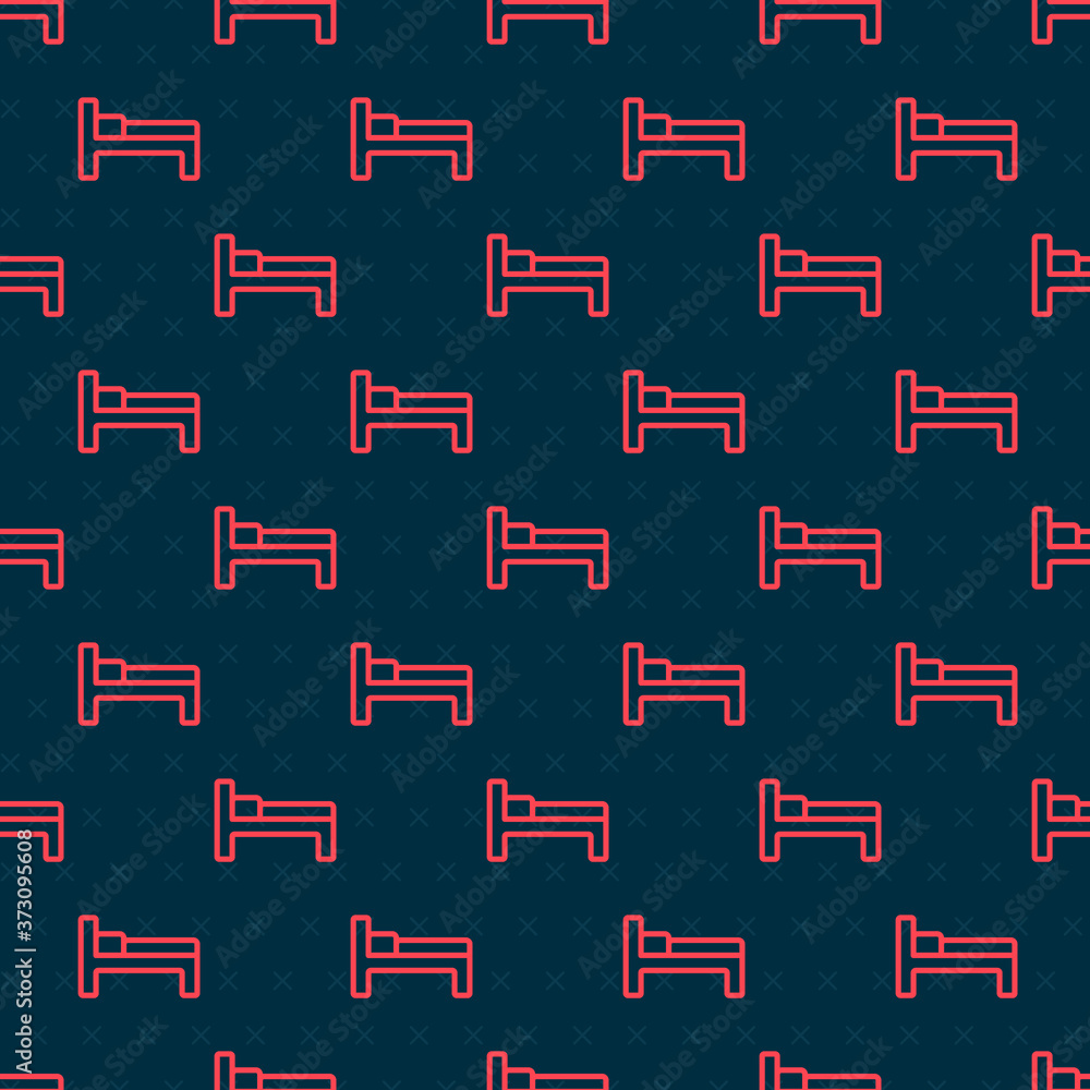 Red line Bed icon isolated seamless pattern on black background. Vector Illustration.