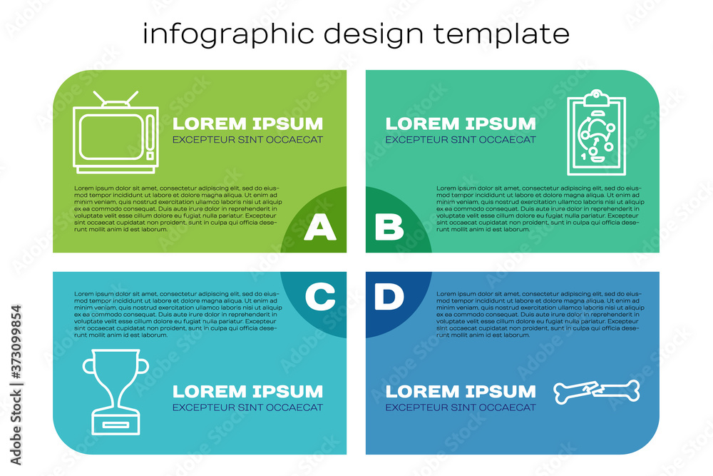 Set line Award cup，Retro tv，Human breaked bone and Planning strategy.Business infographic template（设