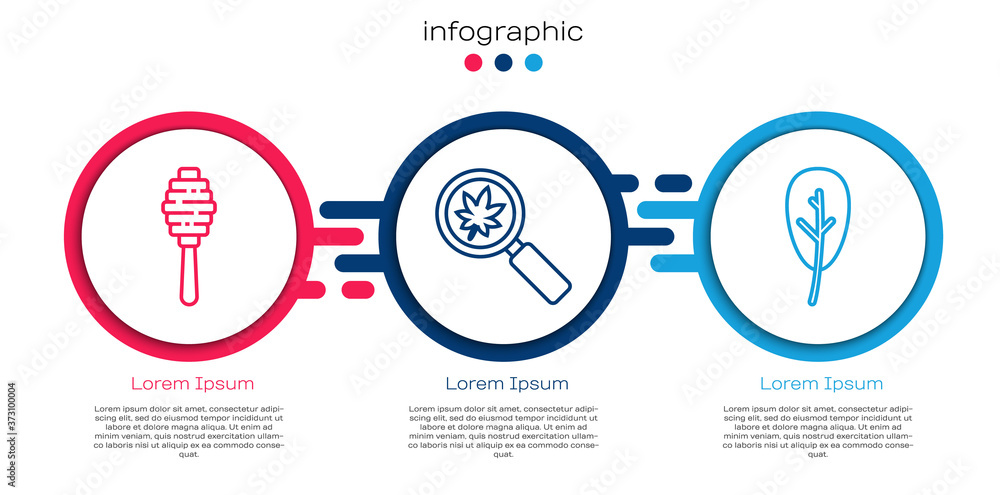 设线蜂蜜勺棒，带叶子和叶子或叶子的放大镜。商业信息图项目