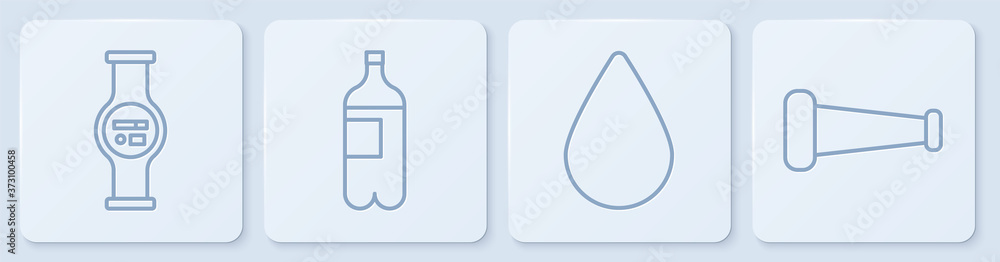 设置线路水表、水滴、水瓶和工业金属管。白色方形按钮.V