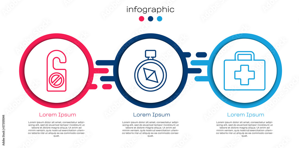 设置线路请不要打扰，指南针和急救包。商业信息图模板。矢量。