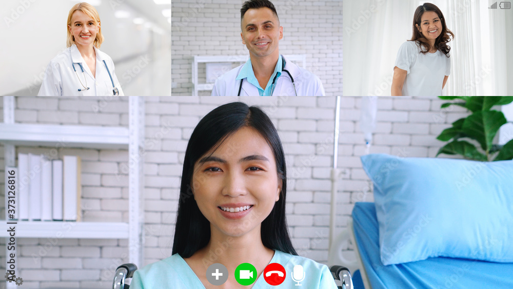 Doctor and patient talking on video call for telemedicine service . Online health care application i