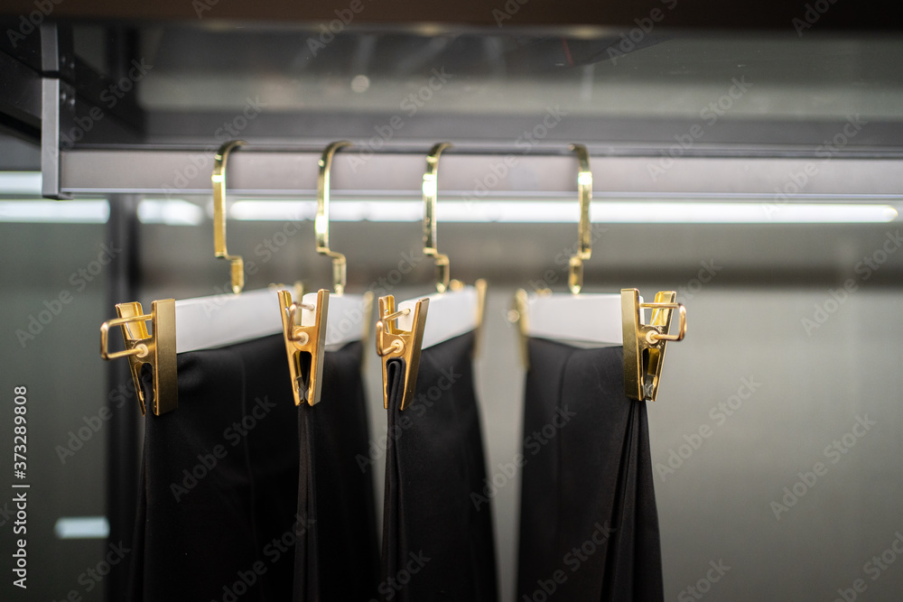 clothes hangers in a row