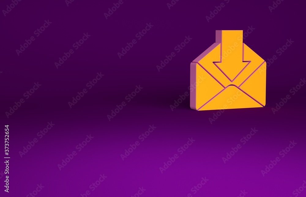 Orange Envelope icon isolated on purple background. Received message concept. New, email incoming me