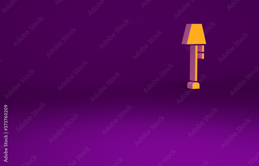 Orange Floor lamp icon isolated on purple background. Minimalism concept. 3d illustration 3D render.