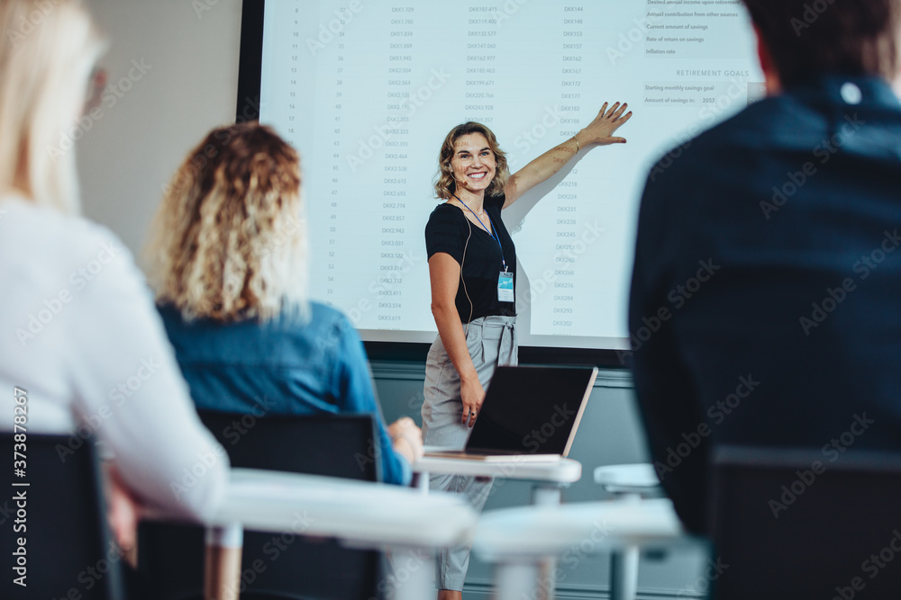 Businesswoman delivering an informative presentation