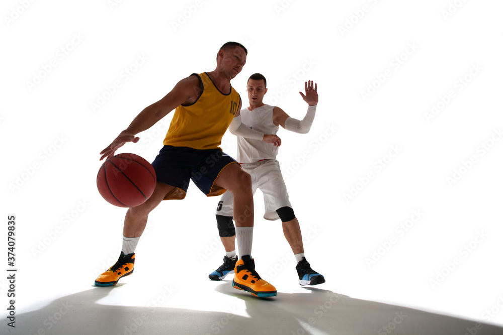 Basketball players isolated on white.