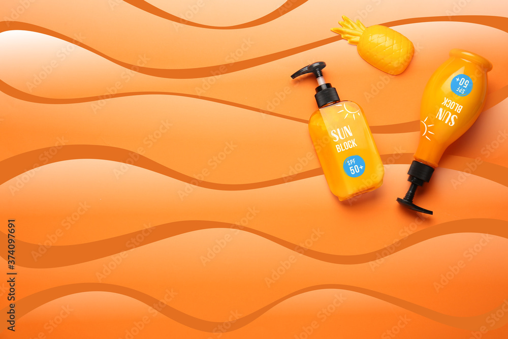 Sunscreen cream on color background