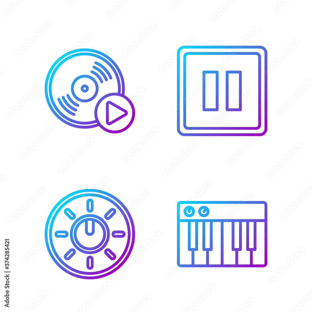 设置线路音乐合成器，旋钮级技术设置，乙烯基磁盘和暂停按钮。Gradie