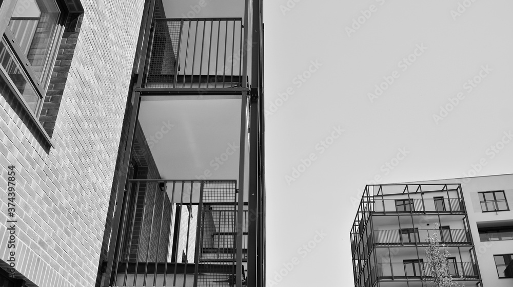 Detail of modern residential flat apartment building exterior. Fragment of new luxury house and home