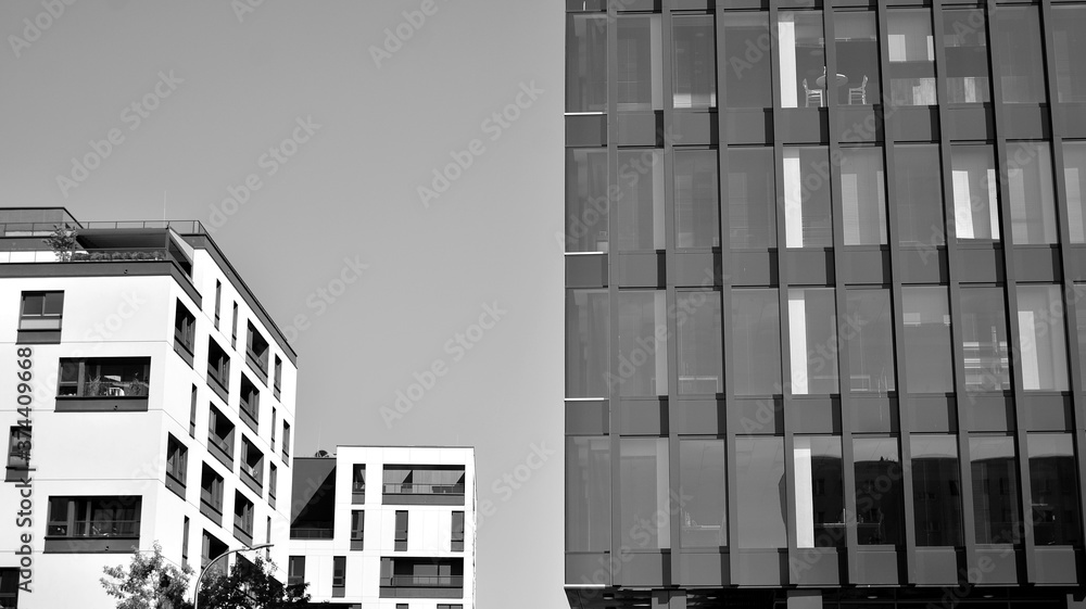 Abstract modern architecture with high contrast black and white tone. Architecture of geometry at gl