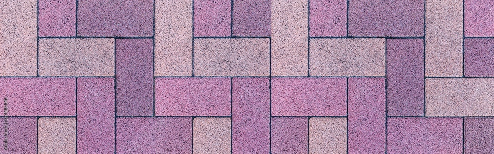 Panorama of Vintage purple cobblestone pavement pattern and background