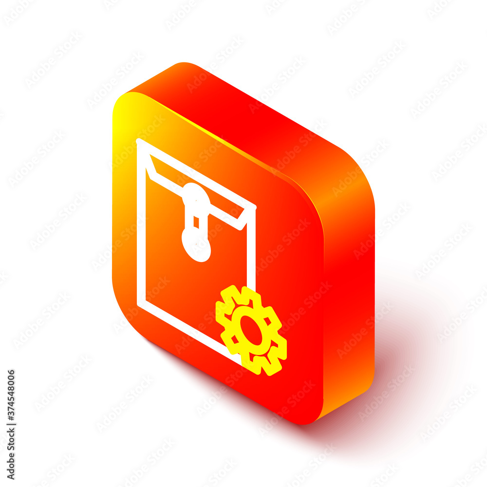 Isometric line Envelope setting icon isolated on white background. Orange square button. Vector Illu