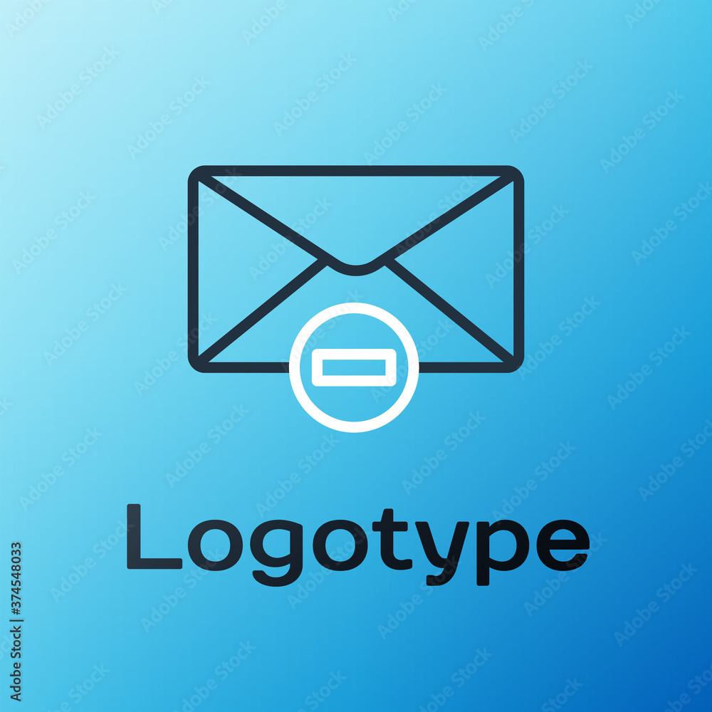 Line Delete envelope icon isolated on blue background. Delete or error letter. Cross on message. Rej