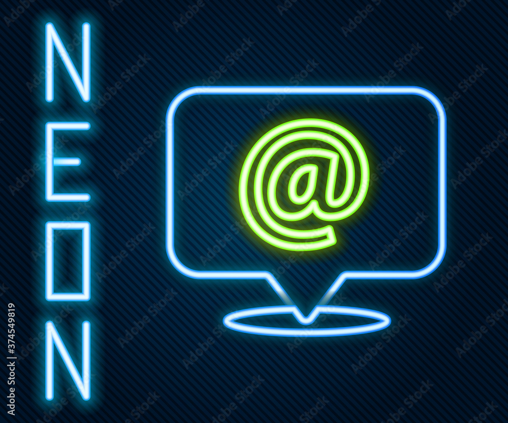 Glowing neon line Mail and e-mail icon isolated on black background. Envelope symbol e-mail. Email m