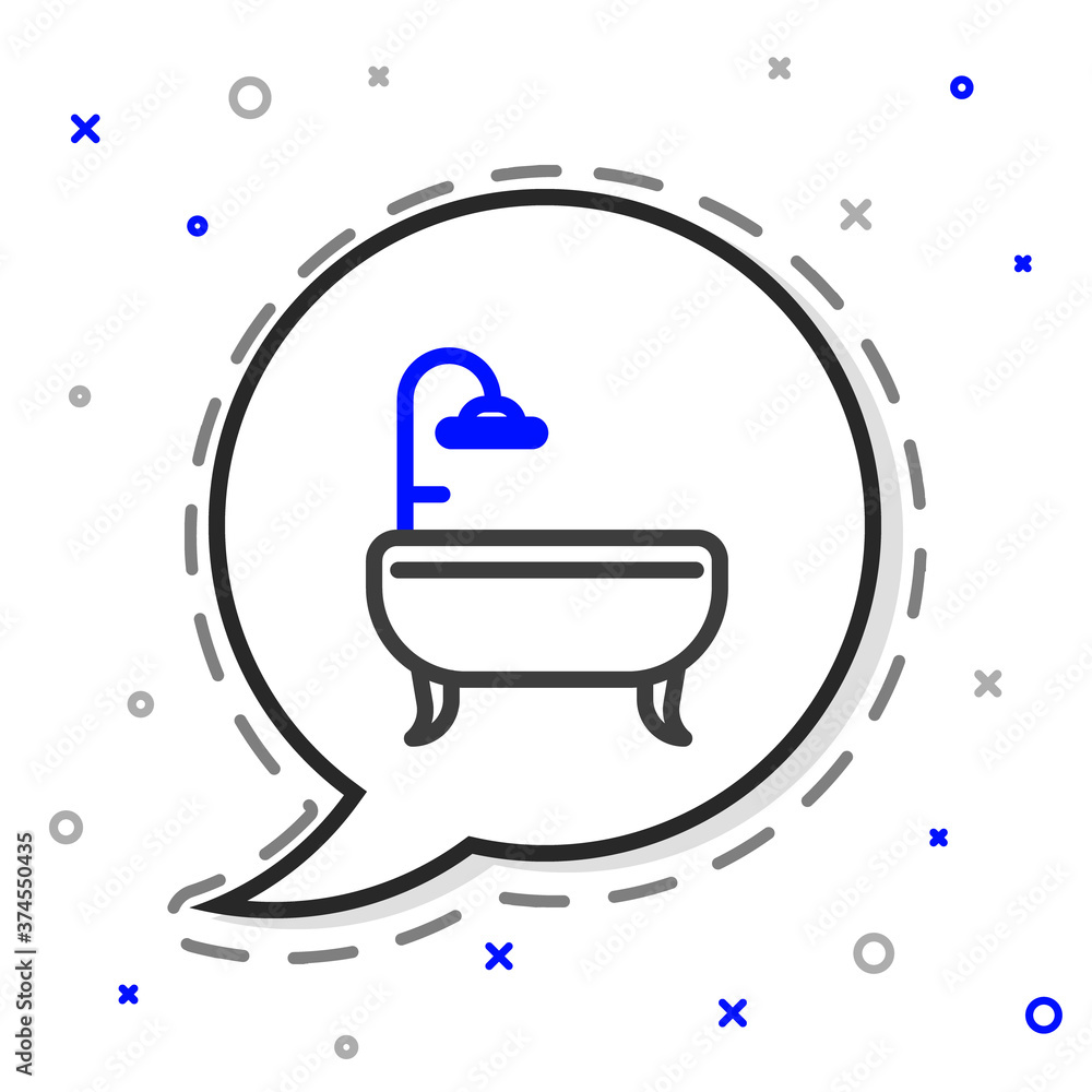 Line Bathtub icon isolated on white background. Colorful outline concept. Vector Illustration.