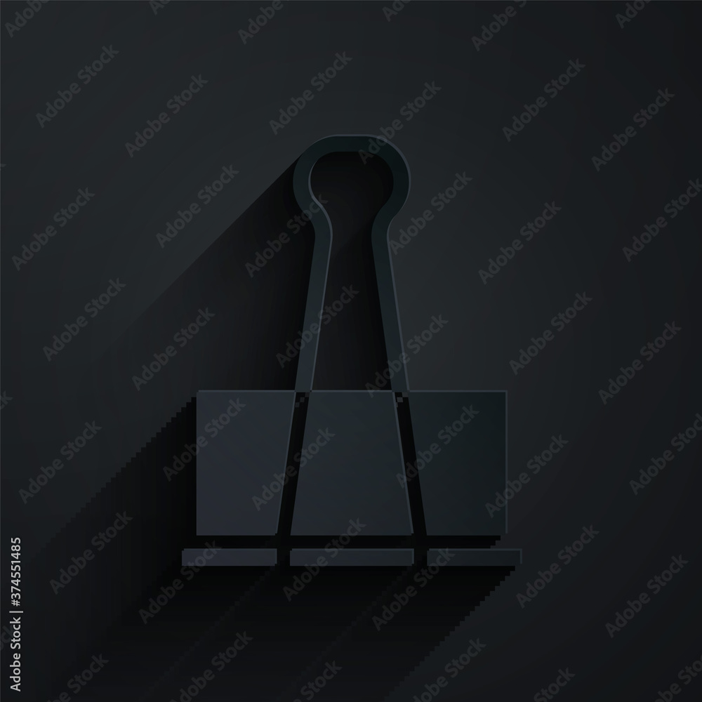 Paper cut Binder clip icon isolated on black background. Paper clip. Paper art style. Vector Illustr