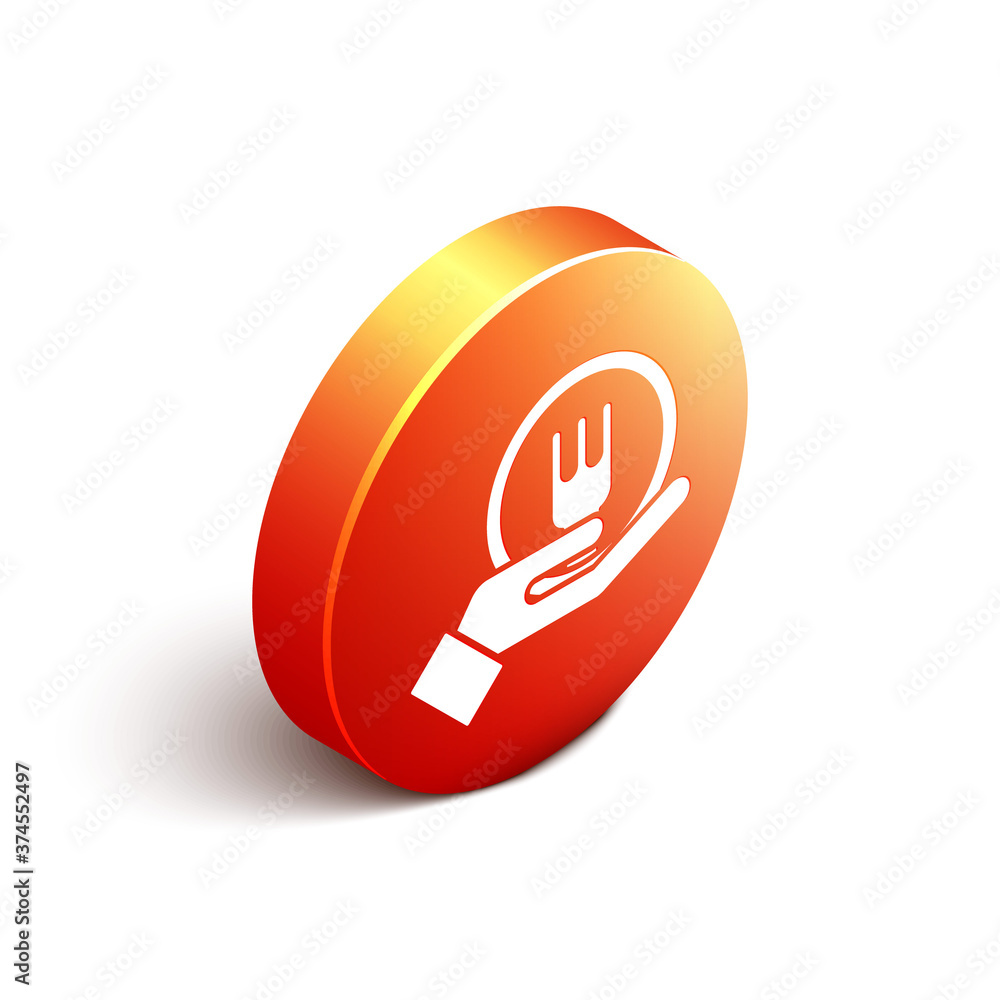 Isometric Online ordering and fast food delivery icon isolated on white background. Orange circle bu