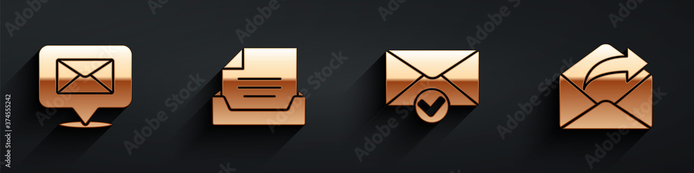 Set Speech bubble with envelope, Drawer with document, Envelope and check mark and Outgoing mail ico