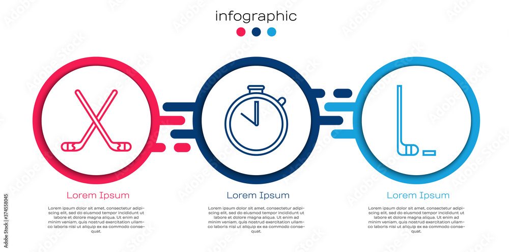 设置冰球杆、秒表、冰球杆和冰球。商业信息图模板。