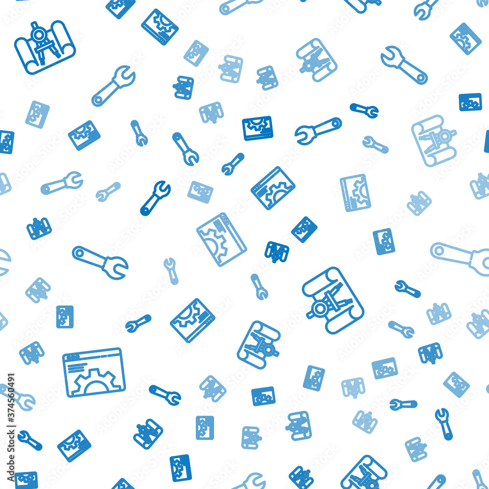 Set line Browser setting, Graphing paper and compass and Wrench spanner on seamless pattern. Vector.