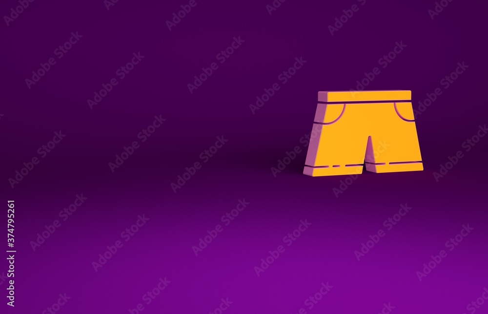 Orange Swimming trunks icon isolated on purple background. Minimalism concept. 3d illustration 3D re