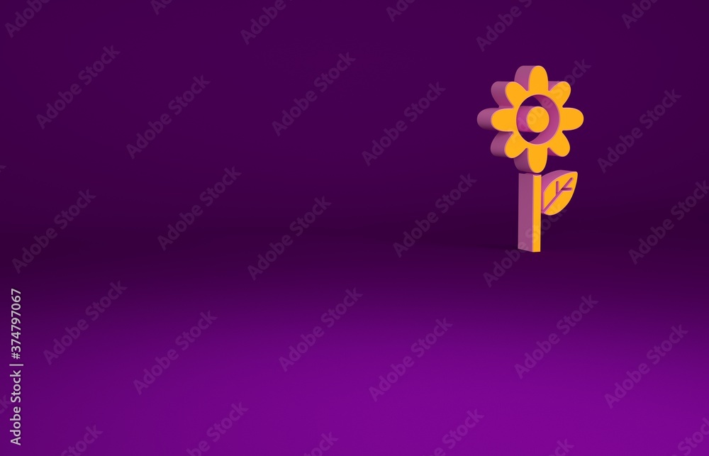 Orange Flower icon isolated on purple background. Minimalism concept. 3d illustration 3D render.