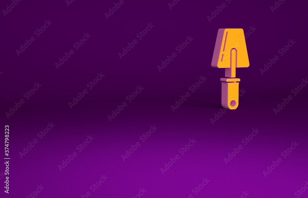 Orange Trowel icon isolated on purple background. Minimalism concept. 3d illustration 3D render.