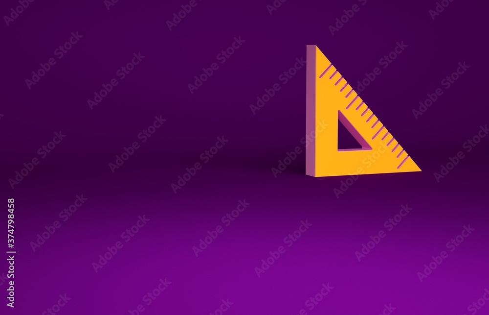 Orange Triangular ruler icon isolated on purple background. Straightedge symbol. Geometric symbol. M