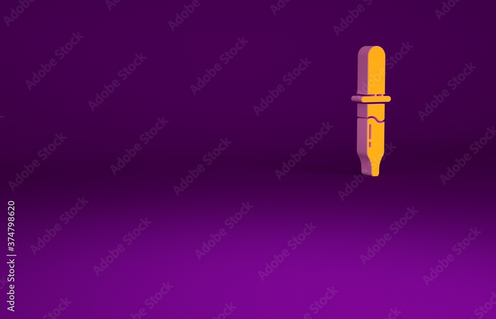 Orange Pipette icon isolated on purple background. Element of medical, chemistry lab equipment. Medi