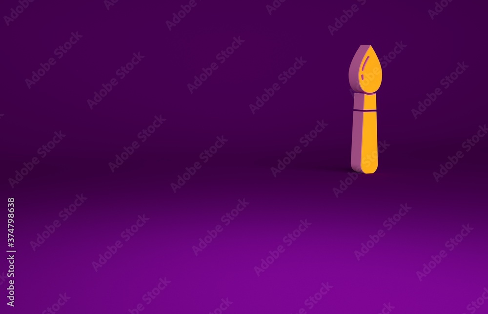 Orange Paint brush icon isolated on purple background. Minimalism concept. 3d illustration 3D render