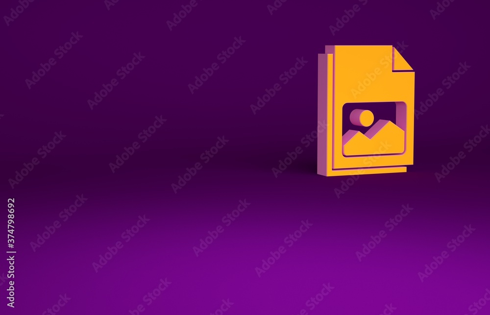 Orange Picture landscape icon isolated on purple background. Minimalism concept. 3d illustration 3D 