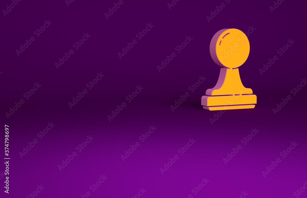 Orange Stamp icon isolated on purple background. Minimalism concept. 3d illustration 3D render.