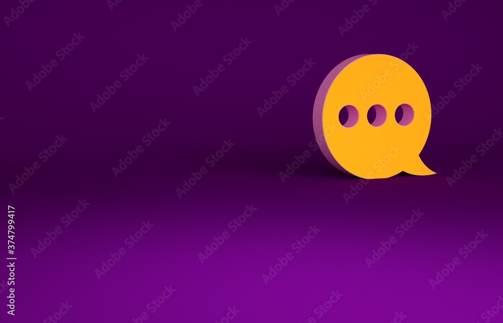 Orange Speech bubble chat icon isolated on purple background. Message icon. Communication or comment