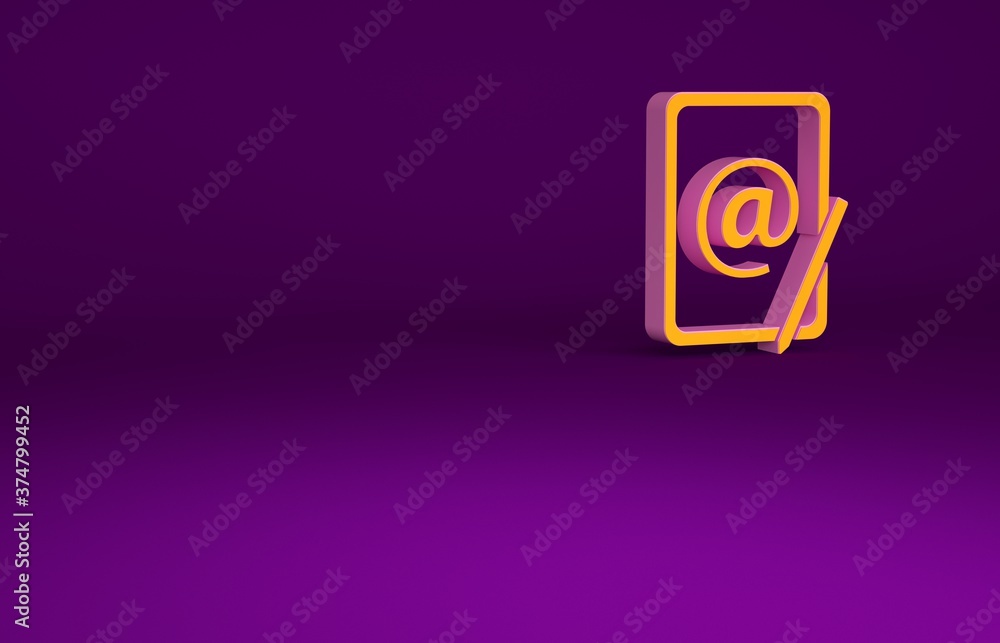 Orange Mail and e-mail icon isolated on purple background. Envelope symbol e-mail. Email message sig