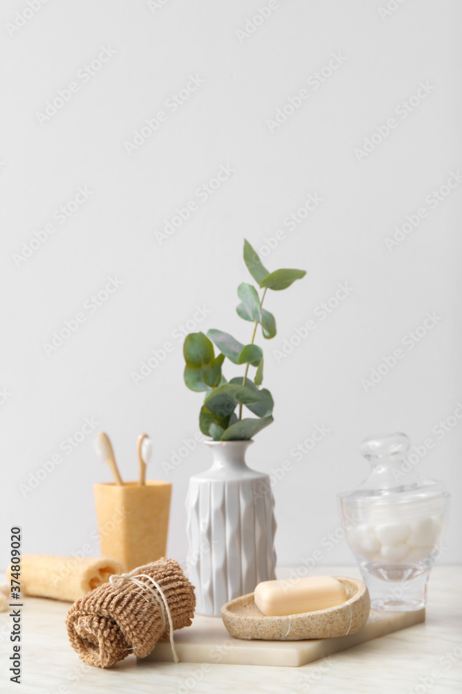 Natural bathing supplies on table. Ecology concept