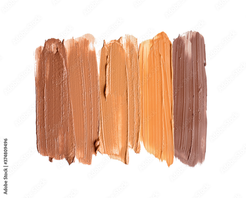 Samples of foundation for makeup on white background