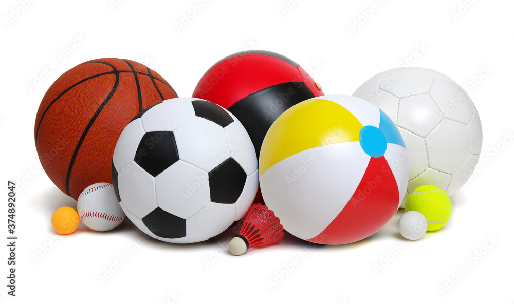 Various sport equipments isolated on white