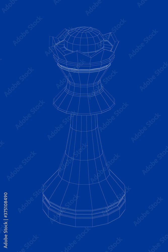 皇后棋子三维线框模型