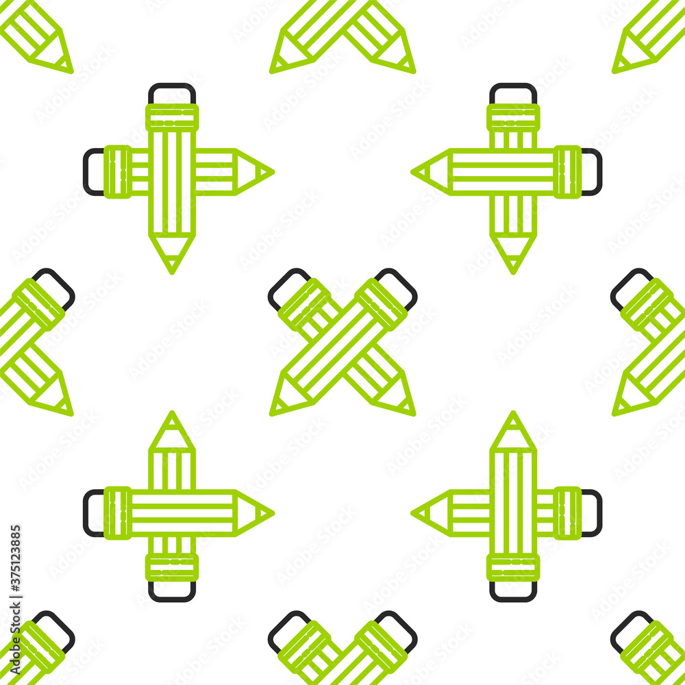 Line Crossed pencil with eraser icon isolated seamless pattern on white background. Drawing and educ