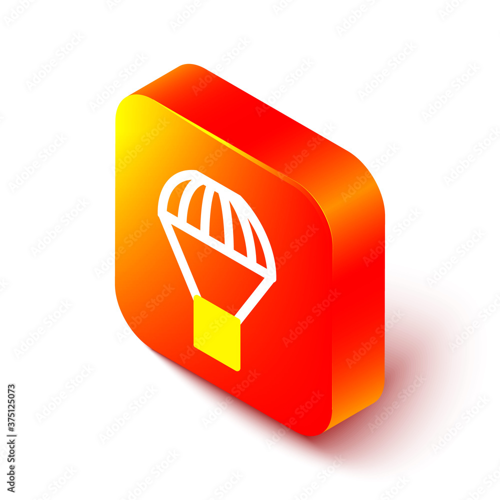 Isometric line Box flying on parachute icon isolated on white background. Parcel with parachute for 