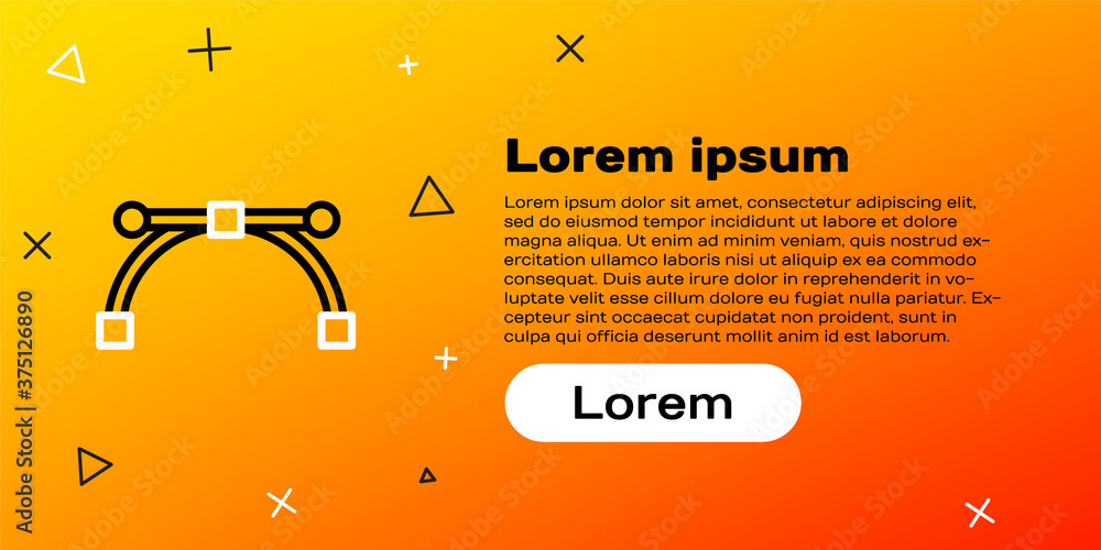 线条贝塞尔曲线图标隔离在黄色背景上。笔工具图标。彩色轮廓概念。Vecto
